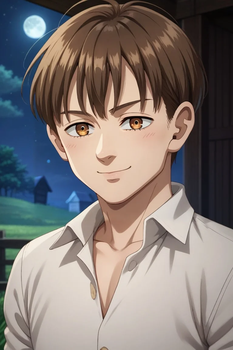 score_9, score_8_up, score_7_up, source_anime, rating_safe, intricate details, (photorealistic:0.6), , depth of field, 1boy, solo, male focus, <lora:nasiens_nnt_mny_pony:0.84>, nasiens_nnt_mny, brown hair, brown eyes, short hair, bangs, , cowboy shot, farm, plantation, night, full moon, slouching, smirk, , <lora:sdxl_lightning_8step_lora:1>