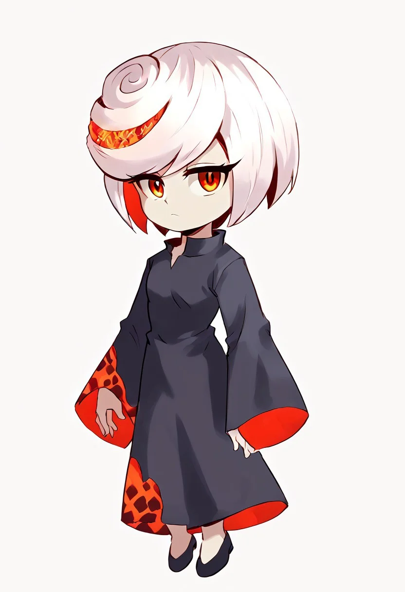 score_9, score_8_up, score_7_up, source_anime, sage, sage (sonic), small breasts, short, adorable, black dress, cold expression, red eyes, looking at viewer, white hair, adorable, cute, short stacked, big eyes, smaller body, large head, artist: sunnysundown, sunnysundown, sundown, blank background, white background, big head, half closed eyes,