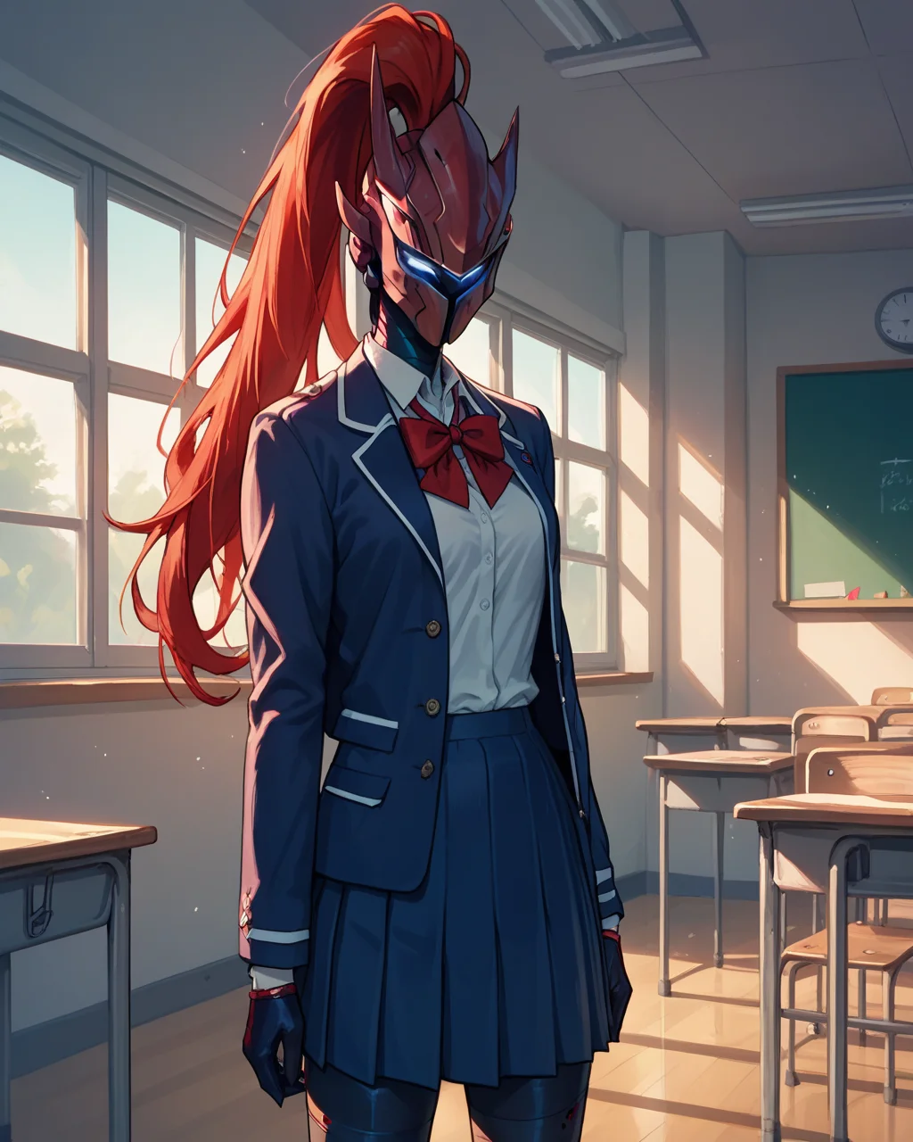 score_9, score_8_up, score_7_up, source_anime,score_6, school, classroom, standing, school uniform, solo ,1girl, blood_igris, helmet, <lora:Blood_Igris:0.9>,