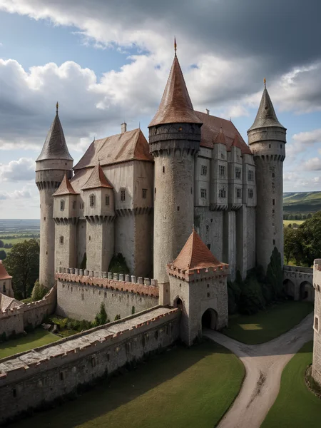 Hyperrealistic art overall view of the castle manor house and town castle outdoor <lora:polyhedron_god rays-000007:0.6> <lora:Castle_manor:1.1> . Extremely high-resolution details, photographic, realism pushed to extreme, fine texture, incredibly lifelike