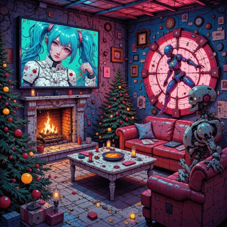 nistyle, hatsune miku as a cyberpunk cyborg girl , in a mechanical Christmas living room, anime style, looking at viewer,
<lora:flux.1_lora_flyway_Epic-detail_v2:0.5>
<lora:CPA:0.7>
<lora:test2:0.7> , <lora:christmas living room-flux-lora:0.5>