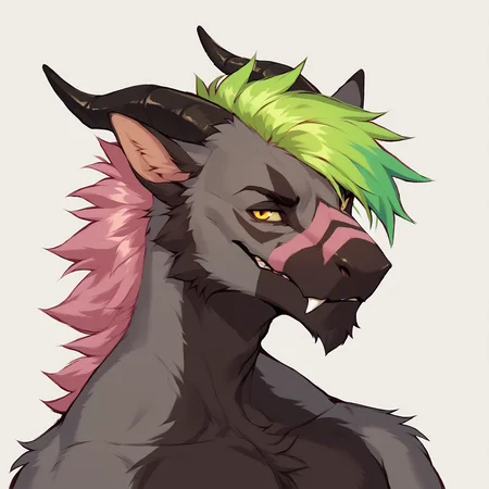 score_9, score_8_up, score_7_up, score_6_up, score_5_up, score_4_up, rating explicit, source furry BREAK
felkin, furred dragon, furred scalie, mythological creature, yellow eyes, male, 2 horns, black horn, colorful face markings, black body, pink highlights, green hair, multicolored fur, multicolored hair, bust portrait, <lora:Felkin_PonyV6XL:1.0>