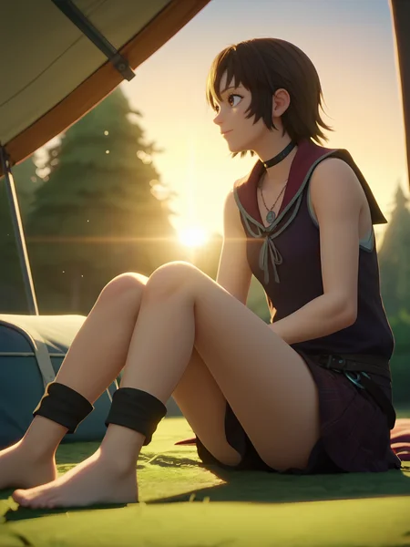 score_9, score_8_up, score_7_up, score_6_up, score_5_up, score_4_up, anime screencap, 
1girl, iris amicitia <lora:iris_amicitia(ffxv)-PD-1.0:1>,
camping, sitting, looking afar, backlighting, sunset, bloom, lens flare, light rays