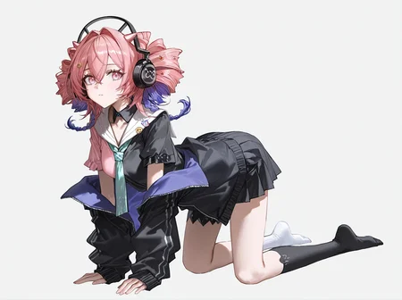 1girl,u-official \(arknights\),masterpiece,masterpiece,best quality,newest,absurdres,highres,incredibly absurdres,very aesthetic,
ryuuzaki ichi,quasarcake,modare,(horn/wood,3 \(sanyako1\),diyokama:0.7),
kneeling,sitting,full body,two-tone shirt,white sock,black sock,on stomach,all fours,mismatched legwear,
white background,simple background,
<lora:hand 5.5:1>,<lora:u-officail illu2:1>,