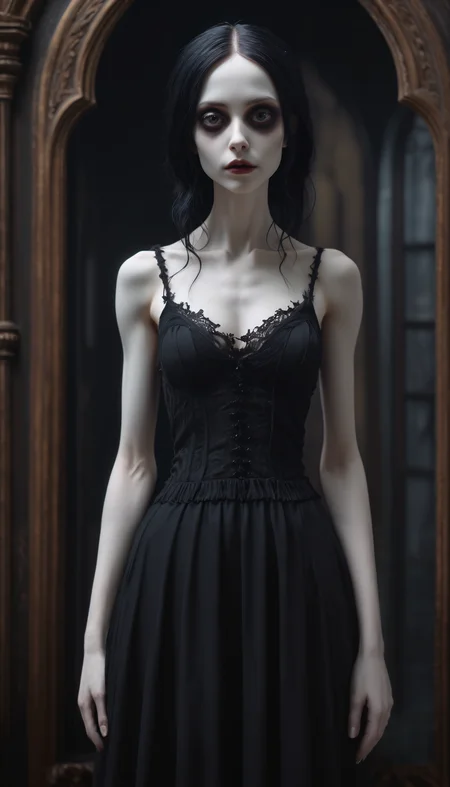 Positiv Clip L
full body shot, cinematic,highly detailed,
hyper realistic, skinny gothic woman, boxes, Craft a piece of Gothic Revival art showcasing a gothic-inspired village with cobblestone streets, crooked cottages, and ominous shadows, creating a sense of gothic village life and mystery.
Positive Clip G
full body shot, cinematic,highly detailed,
hyper realistic, an award-winning impressive Full shot of the face of a skinny Gothic woman that captivates the viewer. Her pale, porcelain-like skin appears almost supernatural, while her dark eyes exude depth and penetration. The fine details of her face are accentuated by the interplay of light and shadow, highlighting her distinctive features. The dark lips lend a mysterious sensuality to her expression. This close-up captures the intensity and captivating allure of Gothic aesthetics in a single moment, Craft a piece of Gothic Revival art showcasing a gothic-inspired village with cobblestone streets, crooked cottages, and ominous shadows, creating a sense of gothic village life and mystery.
---------