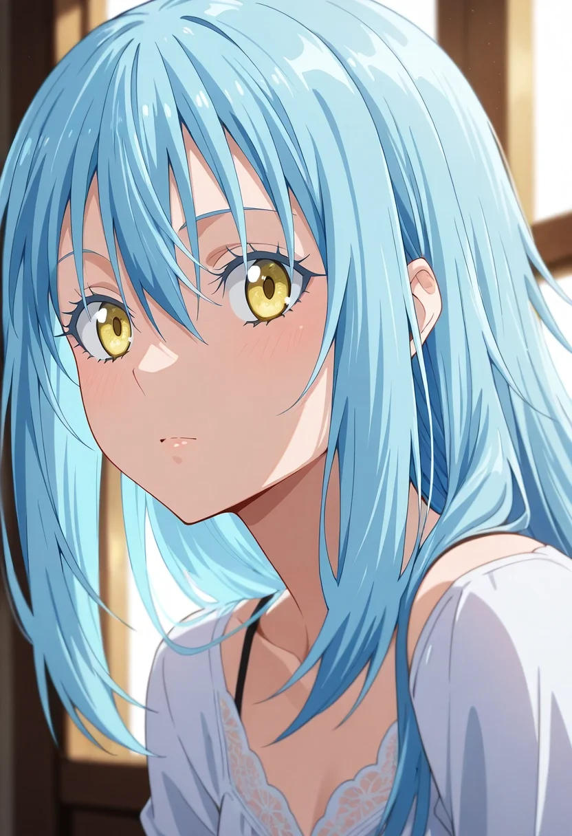 masterpiece, best quality, intricate details, (realistic:0.6), , depth of field, 1girl, solo, <lora:rimuru_tempest_ilxl:0.94>, rimuru_tempest, blue hair, yellow eyes, long hair, bangs, hair between eyes, , ,