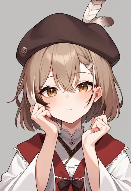 score_9,score_8_up,score_7_up,score_6_up,score_5_up,score_4_up,
1girl, nanashi mumei, virtual youtuber, bob cut, red shawl, braided bangs, beret, feather hair ornament, white kimono, wide sleeves, lace-up boots
simple background, grey background, solo, looking at viewer, cowboy shot,
<lora:mumeiponyxl1:1>