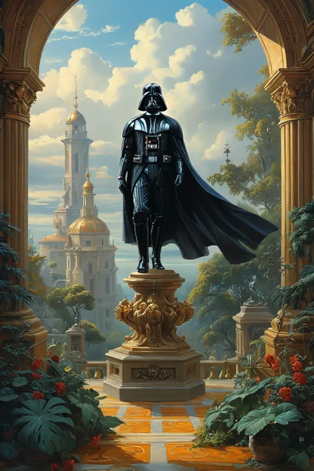 Baroque, Baroque, landscape,creator landscape, "portrait shot of darth vader in ghost in the shell, intricate, elegant, highly detailed, centered, digital painting, artstation, concept art, smooth, sharp focus, illustration, artgerm, tomasz alen kopera, peter mohrbacher, donato giancola, joseph christian leyendecker, wlop, boris vallejo",
<lora:clear:0.15> style of Michael Cheval.
<lora:greg_rutkowski_xl_2:0.3> greg rutkowski,
clear <lora:tbh129-sdxl:0.3>,
<lora:extremely_detailed:0.7> extremely detailed ,
<lora:add-detail-xl:0.7>,, Fantasy painting art style, imaginative, dynamic composition, professional-grade execution, creates immersive world and landscape, painterly, epic, magical, dramatic, exuberant, grandeur, baroque art, oil painting art style from Renaissance period, masterful composition, Renaissance mood, renaissance oil painting, brush strokes, dramatic, exuberant, grandeur, baroque art