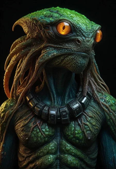 dark fantasy, slimy, unusual color, doodles, hybrid creature, halo, glow, limited dark color palette, vividly detailed, microscopically detailed, (professional photo but beautiful:1.3), hyper realistic and highly, (best quality:1.5), highres, dramatic light, by Steve McCurry, by Rembrandt, (by Kerby Rosanes:1.4)