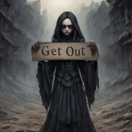 (((Ultra detailed, Megapixel)))
1girl, (((holding out a sign with text "GET*OUT"))), by charlie bowater and dan mumford and trevor Brown, hands, terror, gloomy, dark, blank face, no face, wasteland background, no mouth, no eyes, long hair