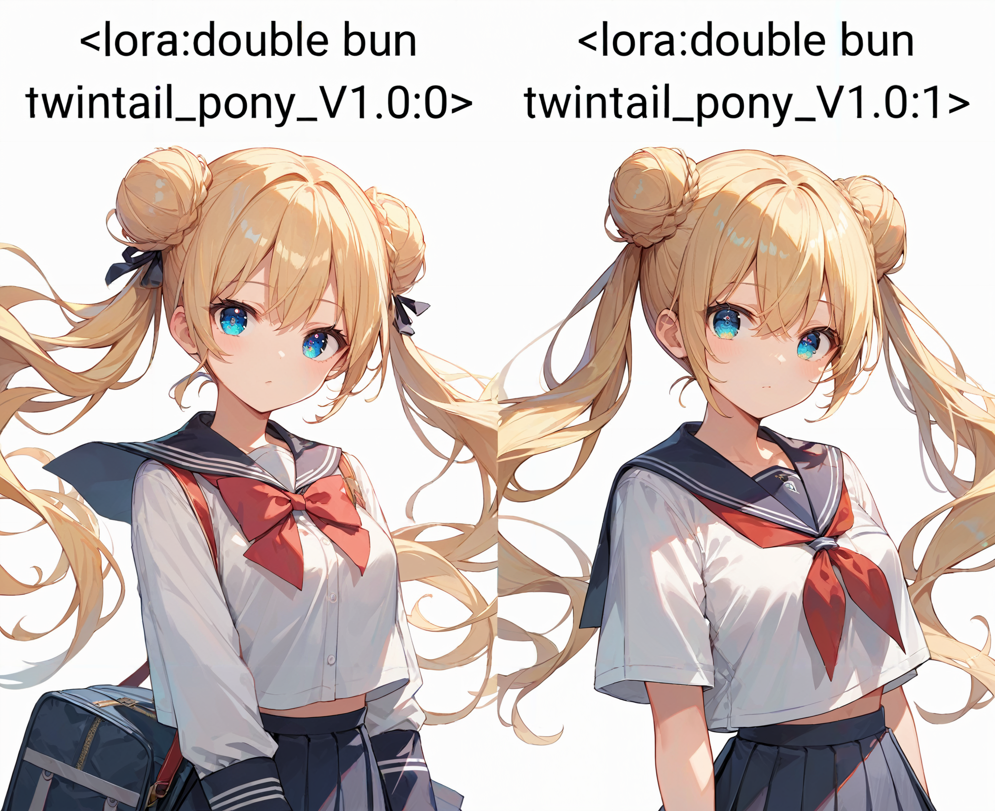score_9, score_8_up, score_7_up,source_anime, high res image,masterpiece,best quality,girl,cute face,clear skin,shiny hair,ultra detailed eyes,simple background,   <lora:double bun twintail_pony_V1.0:0> double bun twintail, very long hair,school uniform,blonde hair