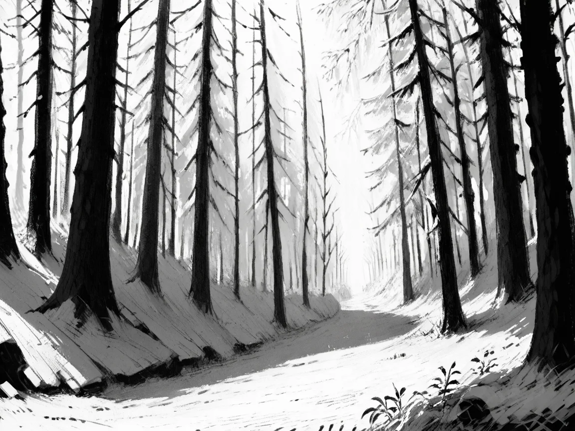 score_9, score_8_up, score_7_up, score_6_up, score_5_up, <lora:NxhqtXLP:1> nxhqt, monochrome, forest,