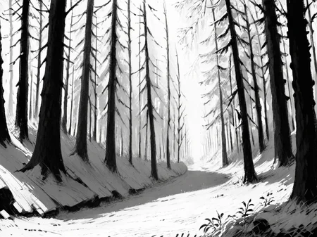 score_9, score_8_up, score_7_up, score_6_up, score_5_up, <lora:NxhqtXLP:1> nxhqt, monochrome, forest,