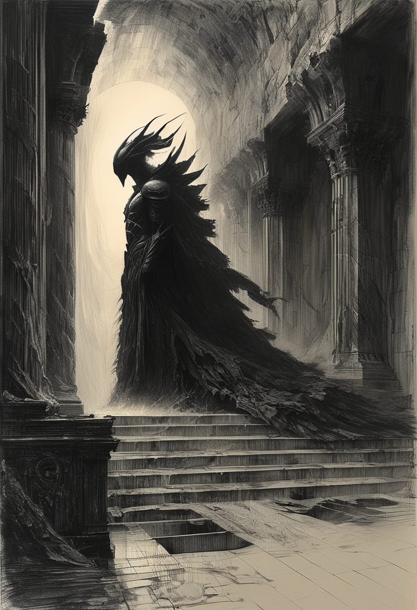 This is a monochrome pencil drawing showcases a striking, artipencil01,
The god of the underworld sits motionless upon his obsidian throne, his eyes glowing faintly like embers in the void. The walls whisper the names of the dead, each syllable a fragment of the countless lives that have passed through these gates. Rivers of molten shadow flow beneath the floor, their current carrying the whispers of regret and resignation. It is said that even the gods tread lightly here, for none can escape the cold, unyielding gaze of Hades, the final arbiter of all souls,
#<lora:- SDXL - covered_in_stuff_V1.0:0.8>,
<lora:add-detail-xl:0.5>, <lora:MJ52:0.7>, 
#<lora:sss-000009:0.2>,
<lora:artfullyECHELIER_SDXL_V1:0.7>,
<lora:- SDXL - vntblk_vanta_shapes_V1.0:0.5>,