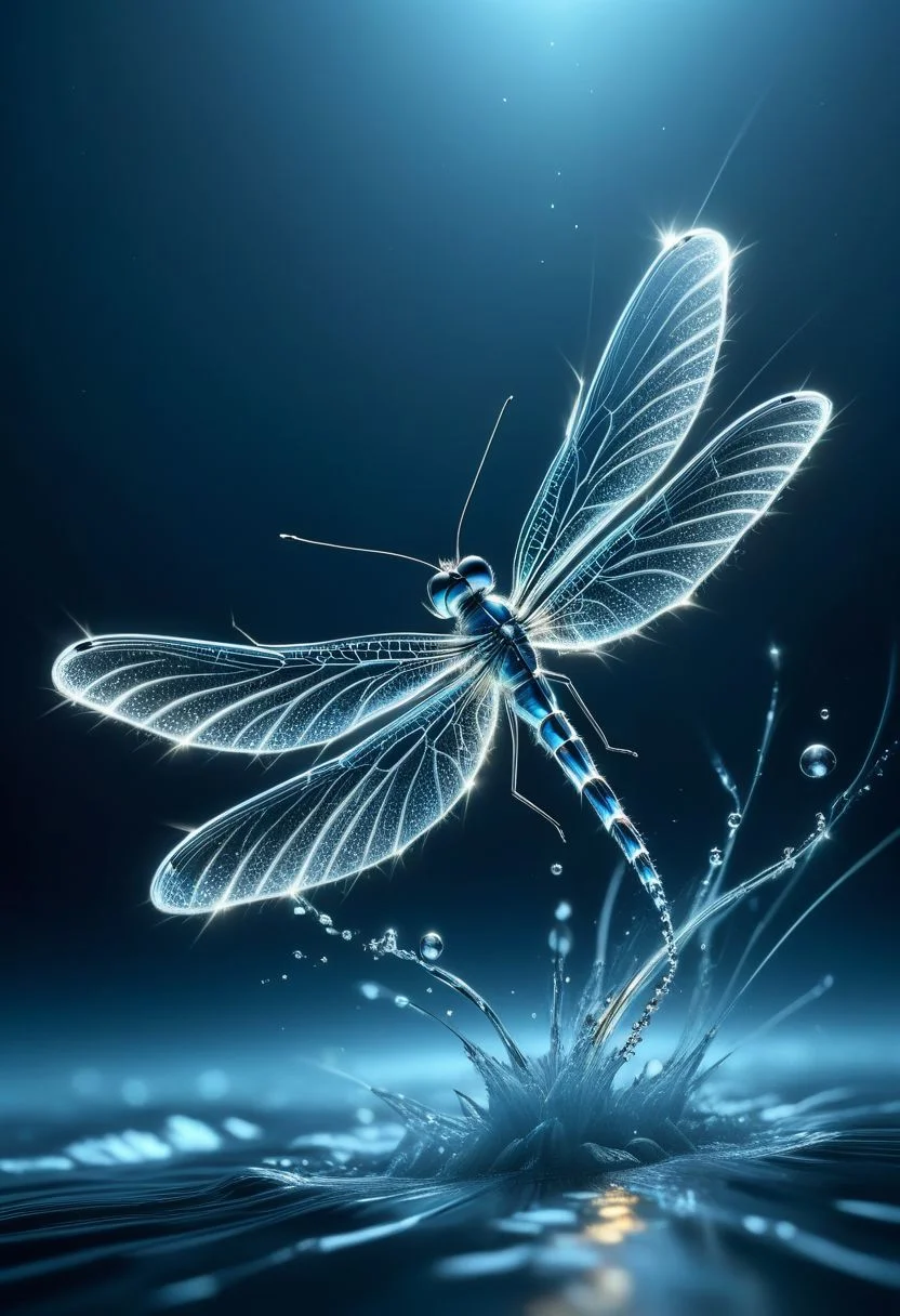 high quality, highly detailed, 8K Ultra HD, ral-elctryzt water made skinny elegant dragonfly made of water drops, In this enchanting artwork, the very essence of water drops transforms into ral-elctryzt dragonfly, each droplet gracefully adorning the wings of a dragonfly in flight, The translucence of the water captures the delicate beauty of the ral-elctryzt dragonfly, as if nature has granted fleeting wings to the liquid essence, The intricate patterns formed by these electric water made dragonfly evoke a sense of enchantment, their ephemeral forms suspended in time, The play of light on their wings adds a touch of magic, turning ordinary droplets into a symphony of ral-elctryzt dragonfly, dancing in the realm where water meets whimsical flight, by yukisakura, awesome full color, ral-crztlgls