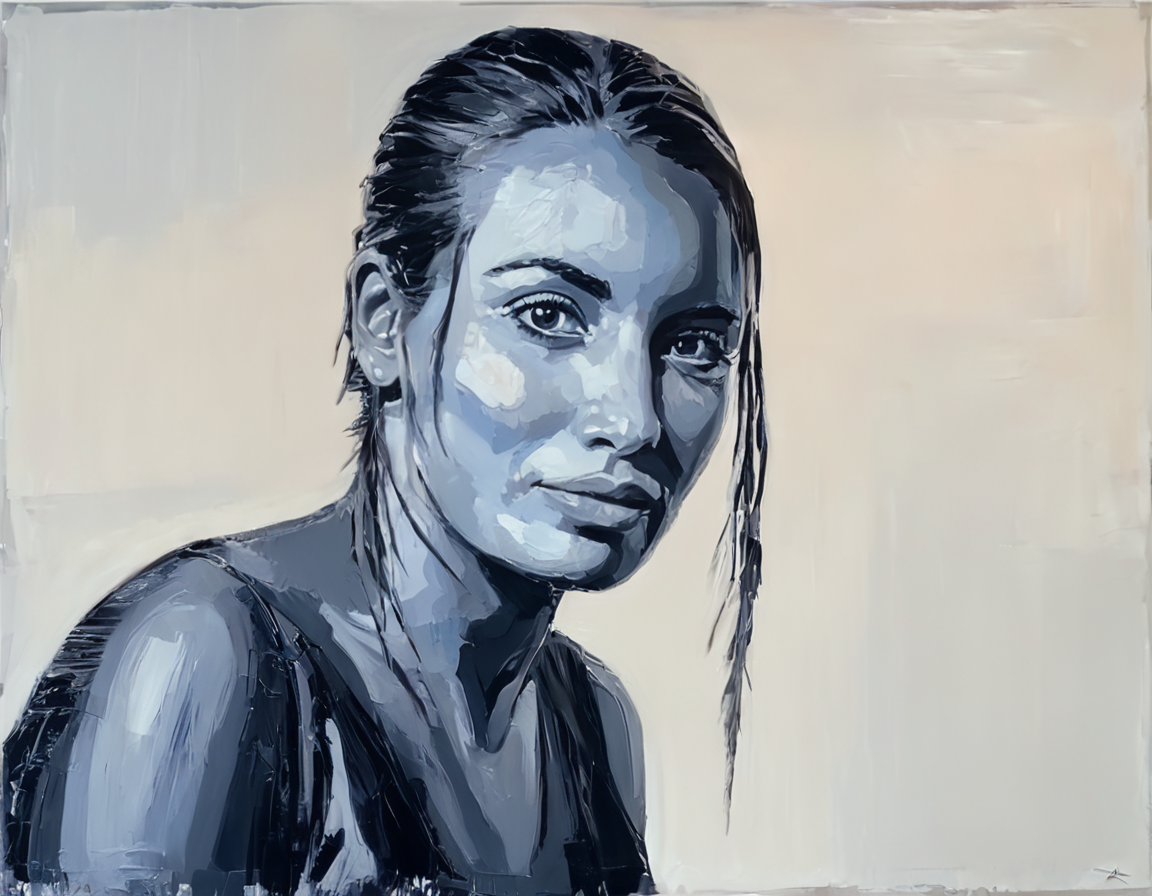portrait a woman ,wojtek babski,acrylic painting,detailed `