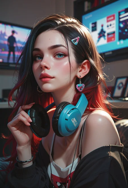 score_9, score_8_up, score_7_up, score_6_up, score_5_up, score_4_up, 1girl,  gamer girl, 