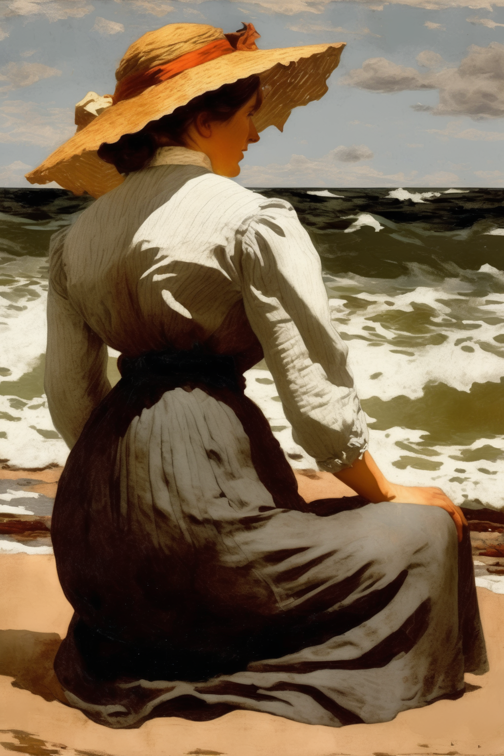 <lora:Winslow Homer Style:1>Winslow Homer Style - Winslow Homer style, a woman at the beach high resolution hyperdetailed 32k