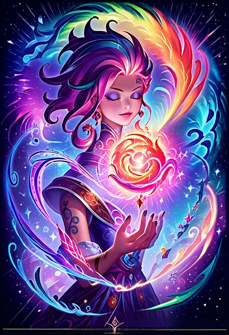 tattoo art, concept art <lora:Juder_for_Pony:1.25> juder_style sexy female, epic, magestic, mesmer, magic, galaxy hair, aurora borealis, sparkles <lora:LeagueOfLegendsV4:0.9> <lora:SambaNekoStyle_v310:0.3> sambanekostyle, silhouette <lora:Granblue_Fantasy_for_Pony:1> gb_style <lora:Fluorescent_style_for_Pony:1> fluorescent, close-up, score_9, score_8_up, score_7_up, score_6_up, score_5_up, score_4_up, hd, (ultra hd quality details), 8K, pastel colors,, source_anime, Illustration, official artwork, anime style, wallpaper, official art, cute art, chibbi anime style, cutesy,pastel colors,, 2d illustration, shaman