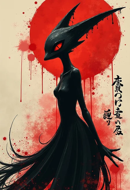 poster art. stunning beauty Gardevoir from Pokemon. Gardevoir poses looking back. ink, abstract, punk collage, (random textures, random graffiti, kanji characters, glitch effect:1.2). surrealism, Expressionism. Impermanence. (intricate details, masterpiece, best quality:1.1). full body, red and black color palette. soft lighting. by Franz Marc and Max Ernst. lyh_niji.
