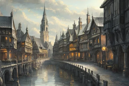RAW photo, (masterpiece:1.3), subsurface scattering, heavy shadow, (high quality:1.4), (intricate, high detail:1.2), professional photography, HDR, High Dynamic Range, realistic, ultra realistic, photorealistic, high resolution, film photography, ambient lighting, atmospheric effects, <lora:detail_slider_v4:2>, OverallDetail, <lora:Laketown:1>, ridge, building, town, cloud, fantasy, laketown, no humans, scenery, sky, stairs, water, watercraft