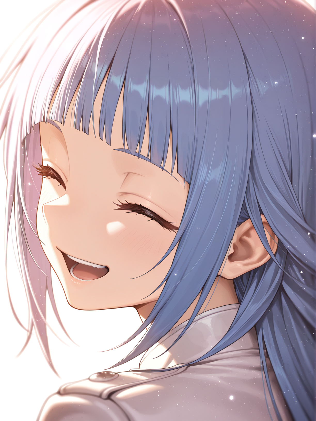misaki, 1girl, solo, closed eyes, smile, open mouth, simple background, white background, white jacket, portrait, looking back, blurry,
masterpiece,best quality,amazing quality,very aesthetic,absurdres,newest,scenery,extreme detail,8k,light particles,soft lighting,volumetric lighting,intricate details,finely detailed,detailed eyes,<lora:Misaki illusXL v1.1:0.77>,