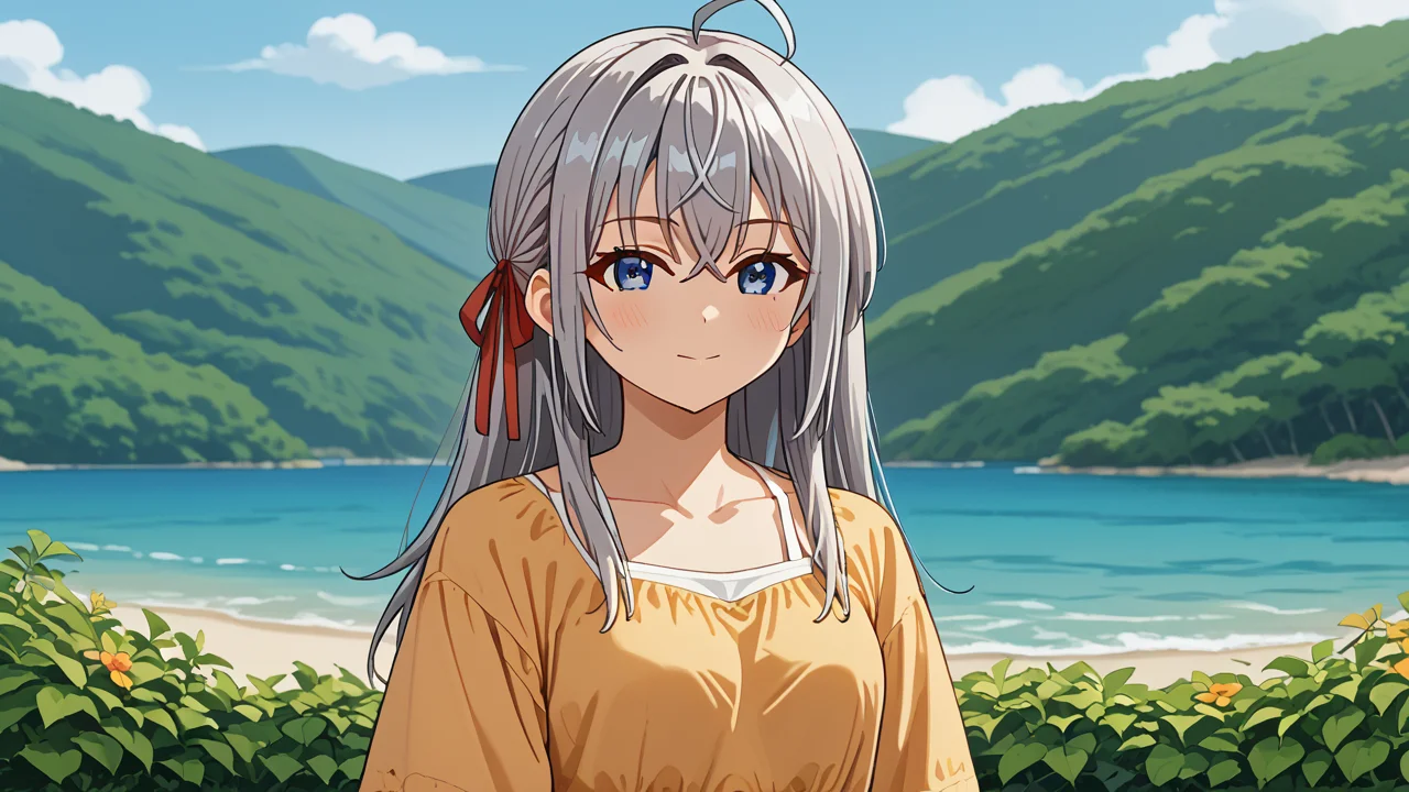 <lora:Alisa_Alya_Mikhailovna_Kujou_from_Alya_Sometimes_Hides_Her_Feelings_in_Russian:1>, girl, summer, anime style, 1 girl, solo