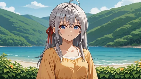 <lora:Alisa_Alya_Mikhailovna_Kujou_from_Alya_Sometimes_Hides_Her_Feelings_in_Russian:1>, girl, summer, anime style, 1 girl, solo