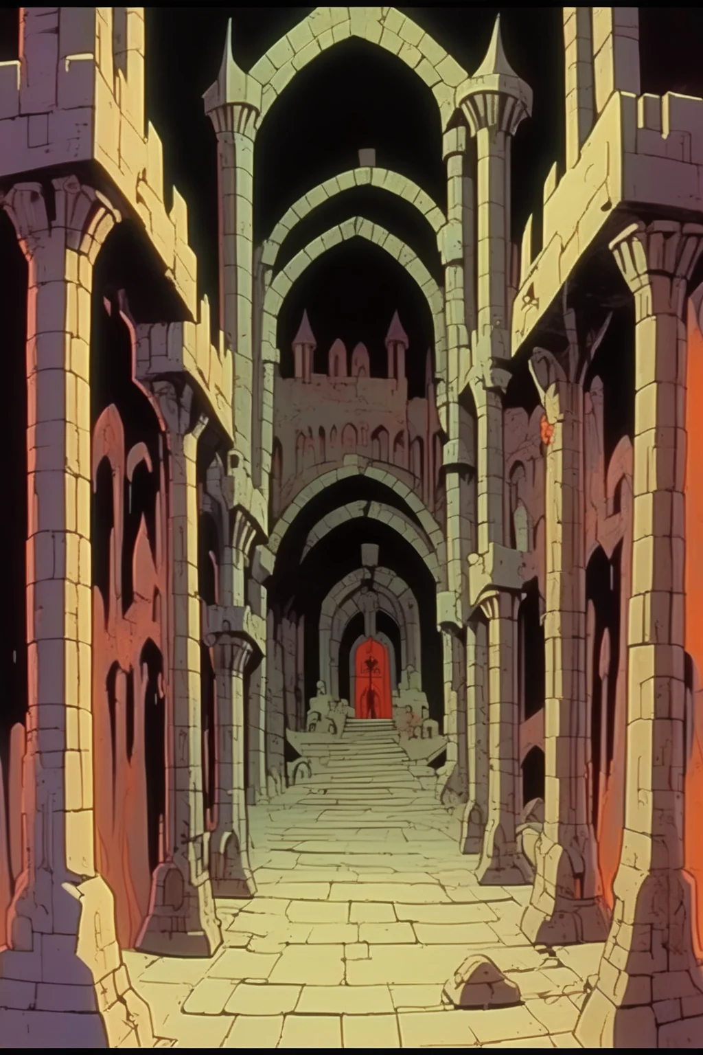 <lora:Ralph Bakshi Style:1>Ralph Bakshi Style - ralph bakshi style animated film style templar dungeon from the legend of zelda
