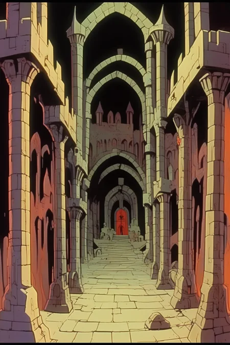 <lora:Ralph Bakshi Style:1>Ralph Bakshi Style - ralph bakshi style animated film style templar dungeon from the legend of zelda