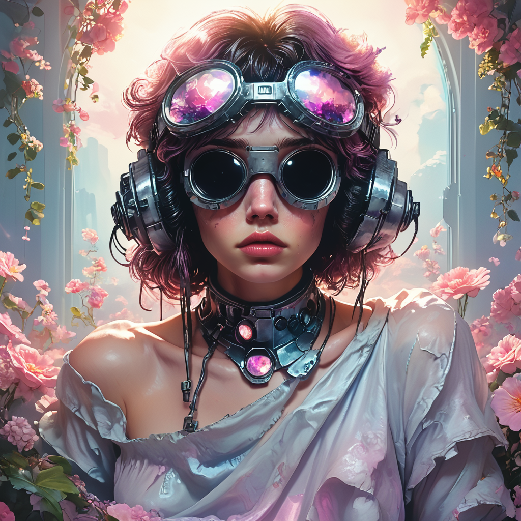 score_9, score_8_up, score_7_up, <lora:VaporwavePonyV2:1> ArsMJStyle,  Vaporwave, ArsMJStyle, Vaporwave Still Life, The picture depicts a classical still life arrangement with a vaporwave twist. A marble bust wears VR goggles, fruit is rendered in wireframe, and flowers are made of floppy disks. The tablecloth is a glitchy gradient, while Windows 98 icons float in the background., no humans, still life, marble bust, VR goggles, wireframe, floppy disk, gradient, Windows icons, retro tech, surreal, digital art, classical art