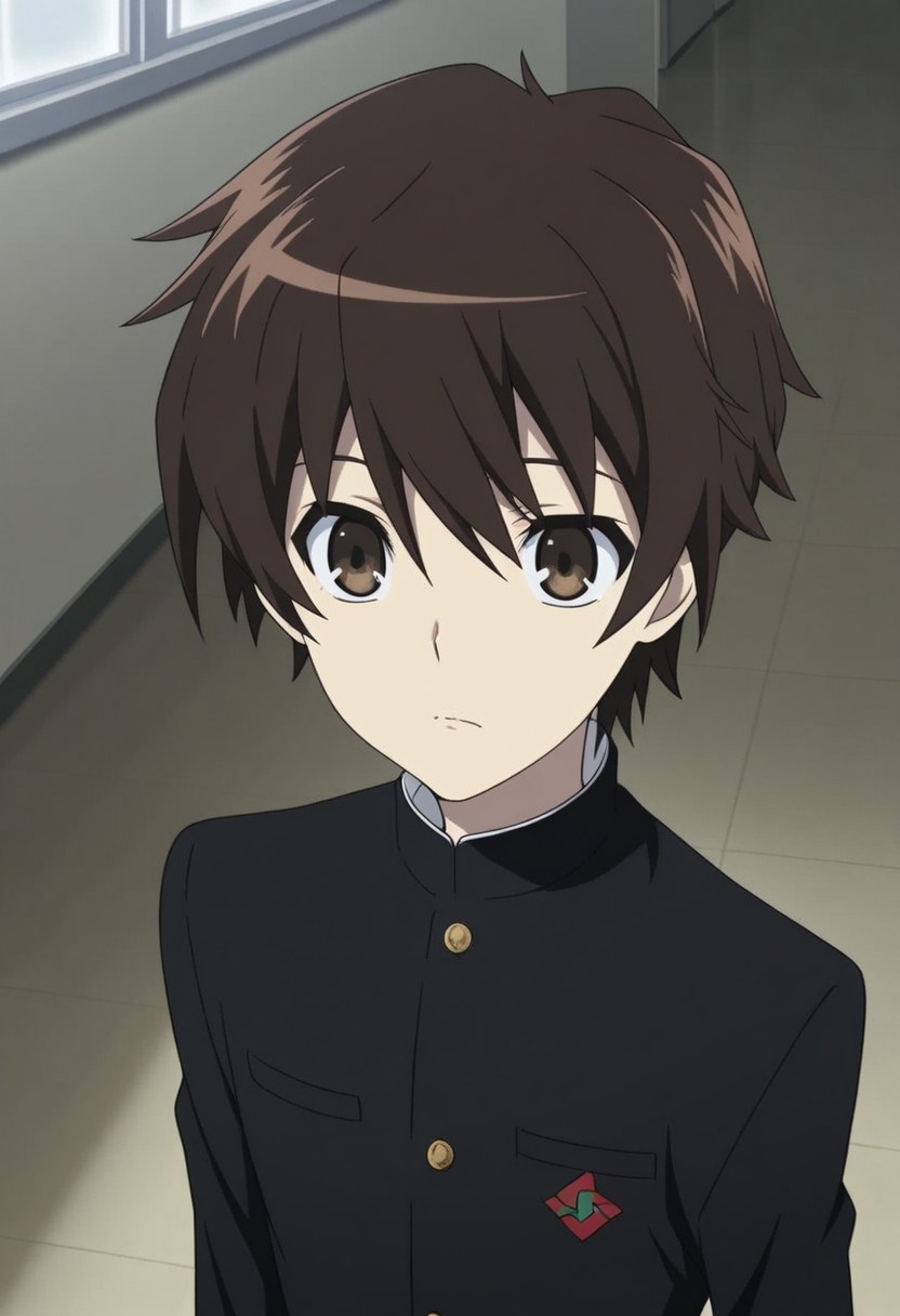 masterpiece,best quality,amazing quality, source_anime,
KoichiSakakibara, 1boy, male focus, solo, brown eyes, brown hair, school uniform, gakuran, jacket, black jacket, buttons,