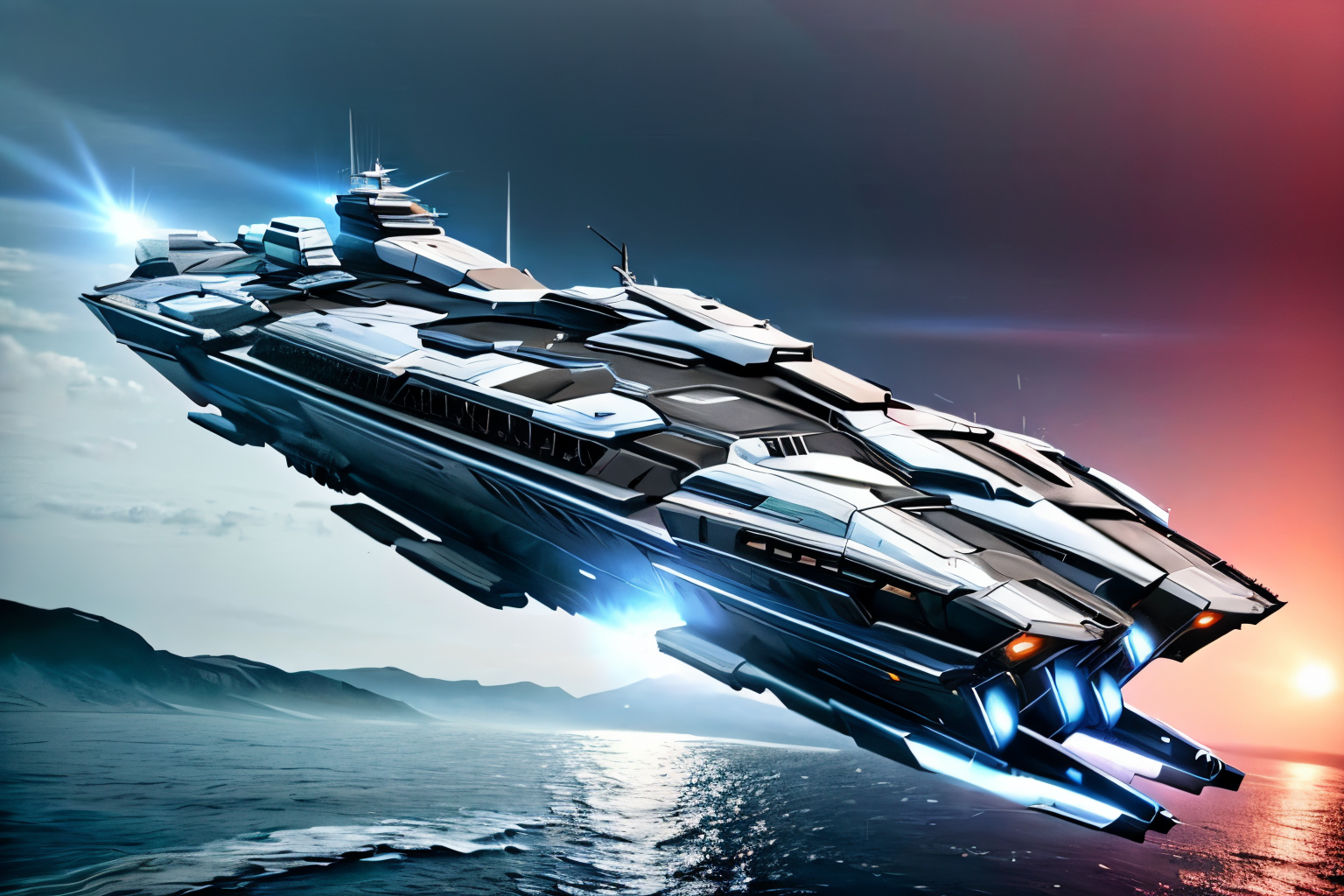 (Realistic:1.5) (masterpiece) outdoors, earth (planet), realistic, warship, spacecraft, mecha, rain, aircraft, planet, thrusters, <lora:EdobSpaceShip01_v1.0:0.8>