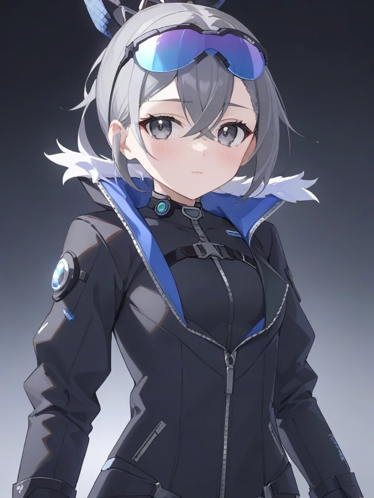 Yinglang girl,gray eyes,goggles,<lora:xl_yinglang girl-000007:0.8>,Black full suit, masterpiece, best quality,