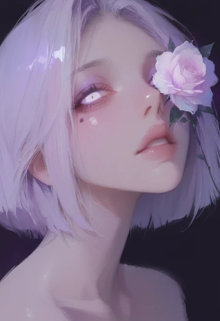 masterpiece, best quality, amazing quality, lldn, watercolor, detailed drawing, 1girl, flower, mole, solo, portrait, rose, glowing, mole under eye, parted lips, looking at viewer, simple background, black background, purple theme, glowing eyes, white eyes, short hair
<lora:ppw_v7_animv4_1_r2:0.6> <lora:748cm_illu:0.6> 7481llu <lora:69yottea_illu_v2:0.4> <lora:illustrious_all_rated_v1:0.6> masterpiece, best quality, very aesthetic, <lora:LLDN-IL:0.6>