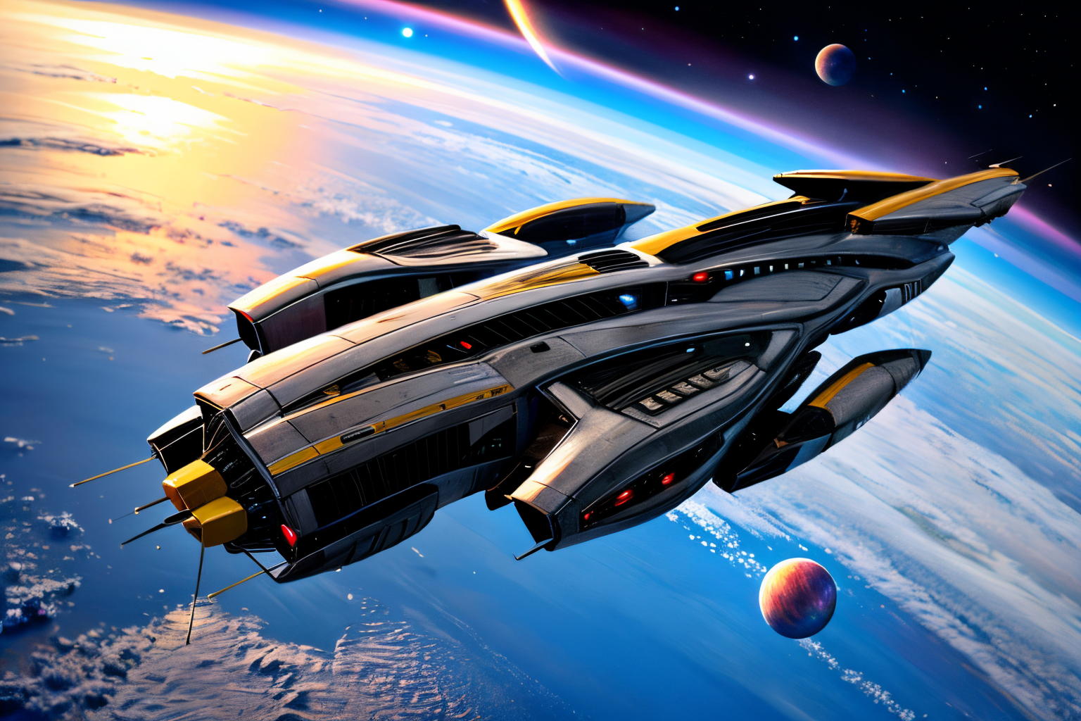(Realistic:1.5) (masterpiece) planet, solo, robot, airplane, galaxy, vehicle focus, ship, no humans, pilot suit, thrusters, <lora:EdobSpaceShip01_v1.0:0.8>