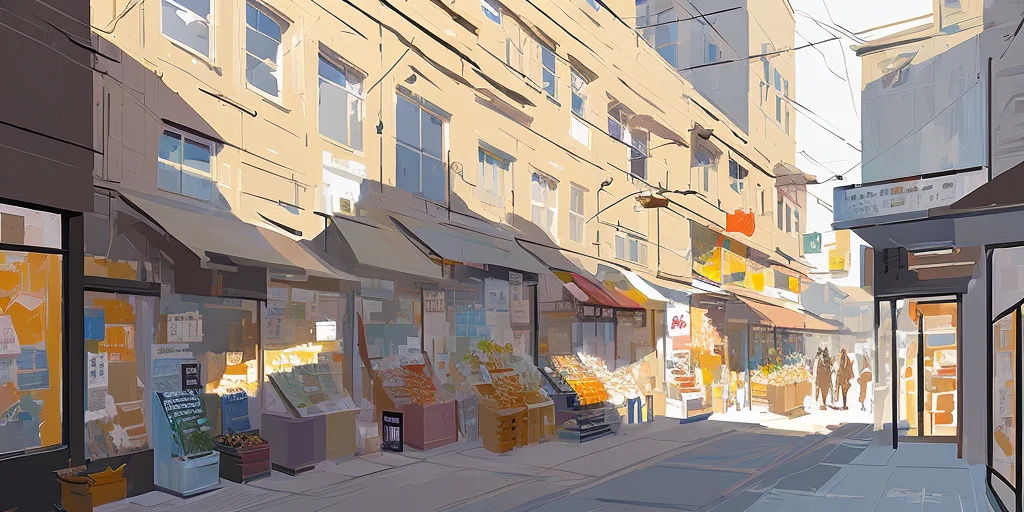a painting of store downtown city 512PaintStyle3-Light