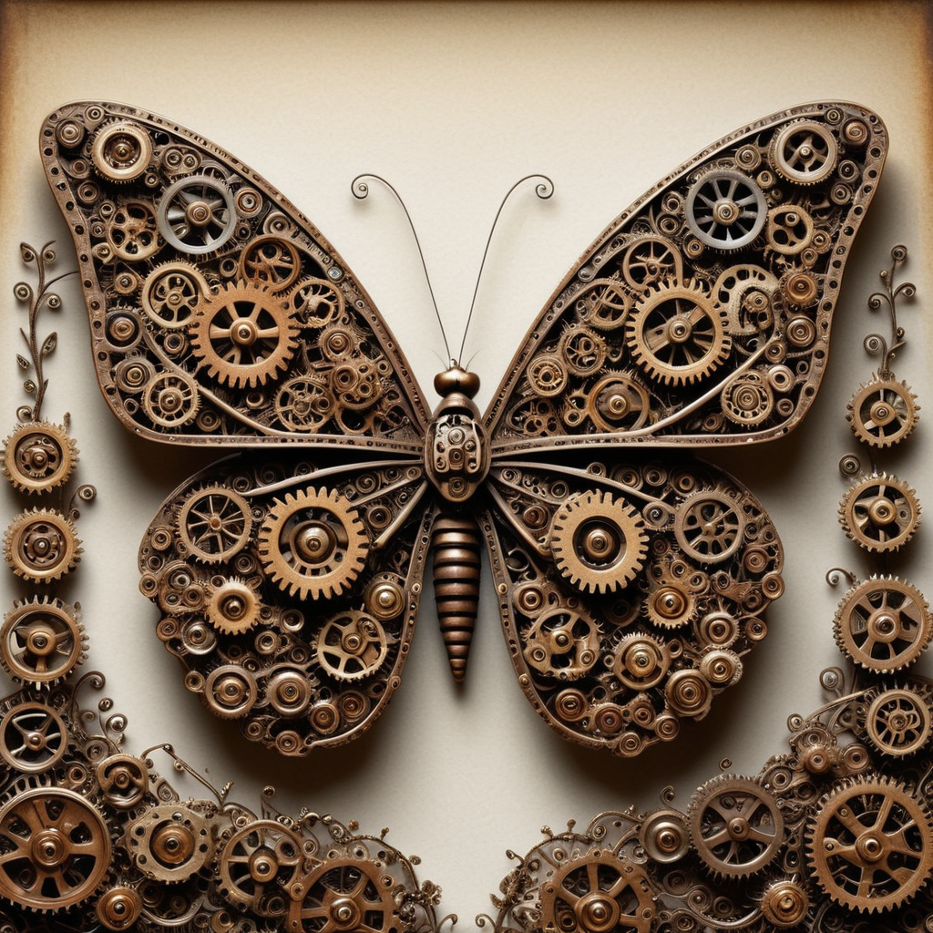 embedding:lazypos, A butterfly made of roast gears fluttering above a garden of mechanical flowers, delicate wings shimmering with light, Hyperdetailed patterns <lora:gearstyle-000001:1.0000000000000002> <lora:TrendCraft_The_Peoples_Style_Detailer-v1.0A-3_13_2025-illustrious:0.8000000000000002>