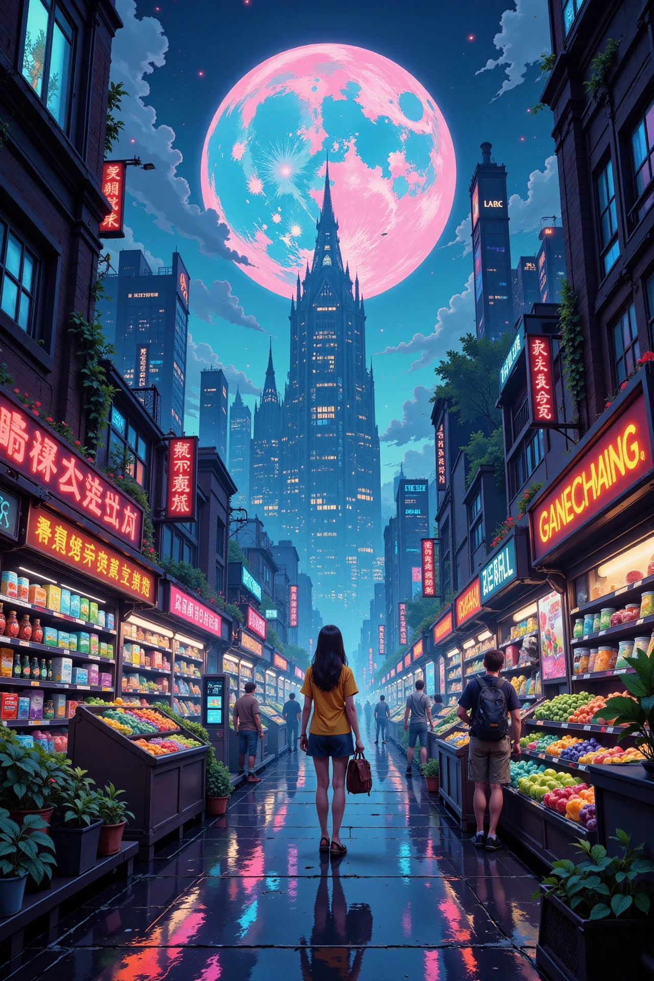 a cyberpunk futuristic supermarket beautiful  landscape, noon, woman, very intricate, very detailed, sharp, bright, colorful, <lora:Hand v2:0.5> <lora:Anti-Blur:1><lora:Insane Detail Slider:0.25>  <lora:flux.1_lora_flyway_Epic-detail_v2:0.3> <lora:fluxenhancer:0.25> <lora:ROWER:0.6> <lora:flux-charmer-v1-1:0.4><lora:Vibrantly_Sharp_style_v.5:0.4>  <lora:Anime_style:0.6> anime style
