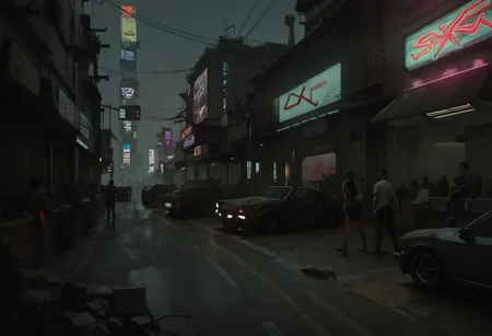 score_9, score_8_up,score_7_up, score_6_up, score_5_up, score_4_up,
no humans, outdoors, cyberpunk busy city street, crowded, blurry pedestrians, cars on the road, day time, light rain, wet streets, reflective, neon signs, hologram signs, tall buildings, street level, dirty,
BREAK, aesthetic, wallpaper, high quality, upper body, bright colors, high contrast, dark background, vivid lighting,