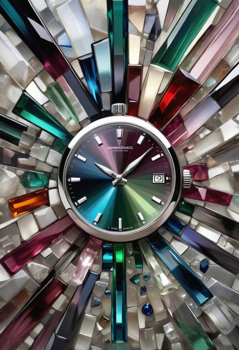 DonMFr4ctur3dD1ffXL  watch, stunning very slightly included (vs1) tourmaline, cabochon cut, checkerboard cut facets, 1.00 carat, astonishing,    brilliant, zinc, toughness, scratch resistance, enhancement, solitaire setting, rare, one-of-a-kind, bold, old world, birthstones, fractured, dissolve <lora:DonMFr4ctur3dD1ffXL-000008:0.8>