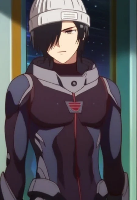 ((masterpiece)), ((best quality)), ((ultra-detailed)), ((absurdres)), score_9_up, score_8_up, score_7_up,
HD, top quality, best quality, amazing quality, High-quality illustrations, anime screencap, source_anime, best aesthetic, perfect proportions, perfect eyes, 1boy, 1male, solo boy, solo male, male focus, solo male focus, Anime, boy, male anime character, anime boy, handsome, cute, charming, Ulgar Zweig, black hair, hair over one eye, gray eye, beanie, bodysuit, ((toned body, lean body)), ((cowboy shot, head to hips shot)), ((front shot, front view, facing front)), ((inside spaceship, outer space)), easynegative, updn, Expressiveh, masterpiece, best quality, very aesthetic, absurdres