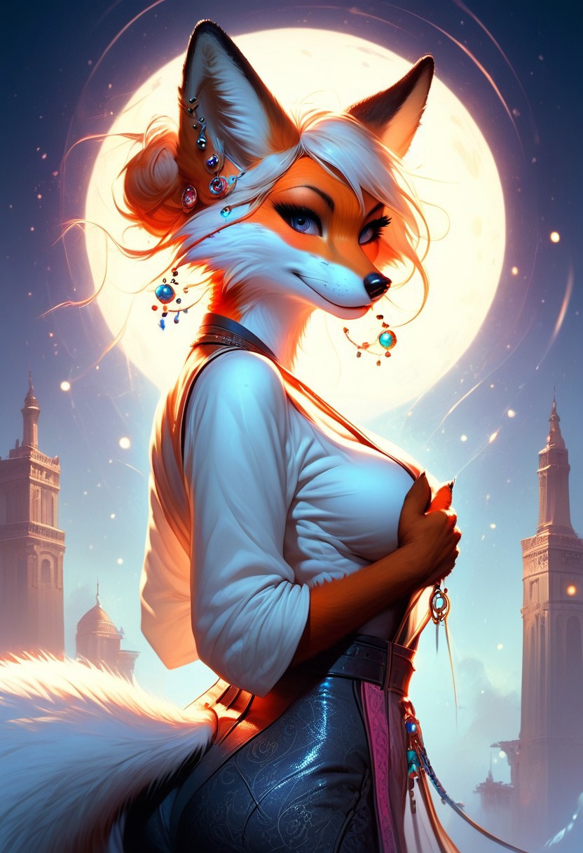 score_9, score_8_up, score_7_up, score_6_up, score_5_up, score_4_up, leHDR,UHD,8K, darkness, illustration, disheveled hair Expressiveh, anthro fox female,foxfolk, white fur, busty, peach ass, covering breasts,covering with hands,intricate details, earrings, darkness, very detailed, intricate, perfect light, sharp focus, cool colors, ambient, elegant, highly decorated, deep aesthetic, colorful, magic, mystical, scenic, warm bright, vibrant, unique, best, winning, thought, romantic,  illuminated,rich, symetry,realistic,  low light, looking back at viewer,OverallDetail,novuschroma60 style bokeh