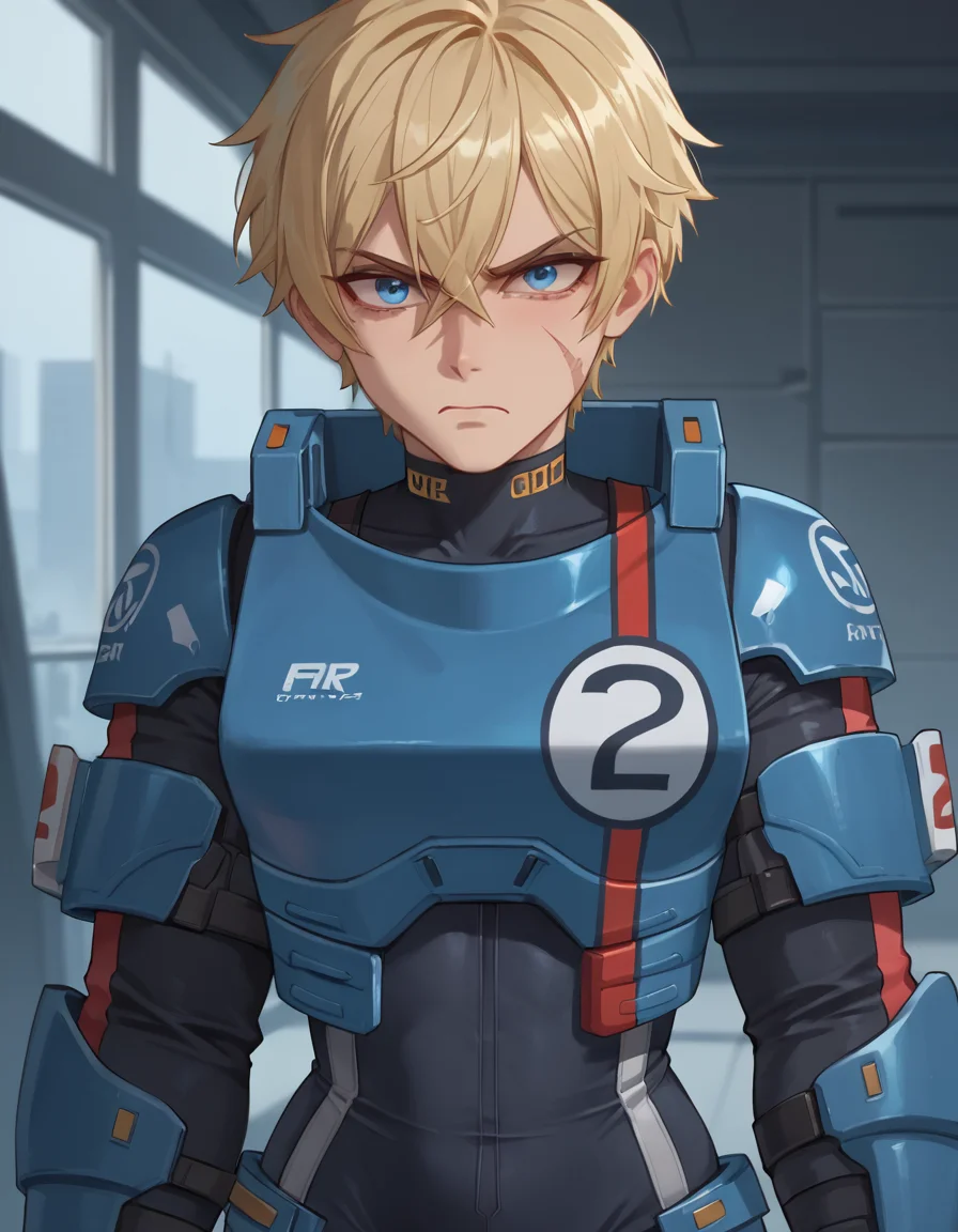 (embedding:Pony\Pony_PDXL_Negative_Embeddings\zPDXL2),1girl,black bodysuit,blue bodysuit,black gloves,blue gloves,two-tone gloves,looking at viewer,headshot,eye_focus,upper body,portrait,blonde hair,blue eyes,short hair,science fiction,scar on face,blue cropped jacket,scar on cheek,disappointed,disgust,raised eyebrow <lora:MyTrainings\Temp\Wattson_Wired_for_Speed_XL_Pony\Wattson_Wired_for_Speed_XL_Pony.safetensors:0.7>