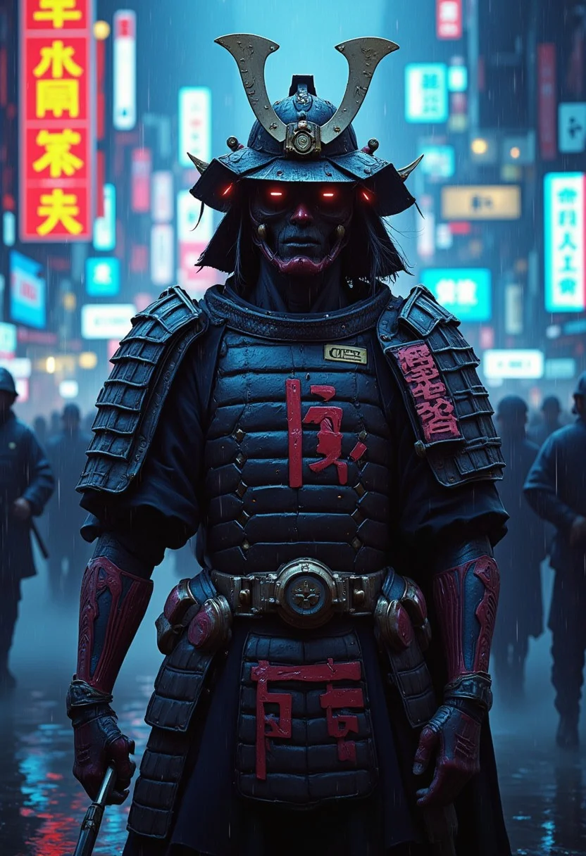 glamour shot of samurai, the Cyberpunk samurai, surrounded by city neon lighting, realistic, realistic, morbide, dark, very detailed, rendered in octane, wet, dense atmospheric, epic, dramatic, empty, creepy, trail cam footage, photorealistic, hyperornate details, photographed by Irakli Nadar and Reylia Slaby, bokeh, particuls, ultra detail, sf, intricate artwork masterpiece, ominous, matte painting movie poster, golden ratio, trending on cgsociety, intricate, epic, trending on artstation, by artgerm, h. r. giger and beksinski, highly detailed, vibrant, production cinematic character render, ultra high quality model
