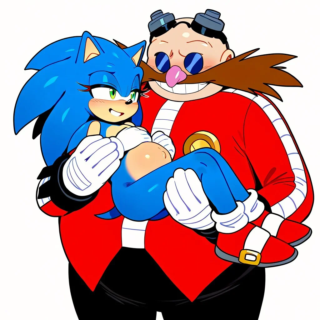 ((duo only)), ((bridal carry)) soft blush, cute, masterpiece, absurdres, highres, easynegative, expressiveh, ((perfect face, proper anatomy, perfect proportions)), HMOAF, furry and non-furry,
((Dr Eggman and femSonic the Hedgehog)), ((size difference)), ((perfect face, proper anatomy, perfect proportions)), ((bald human male and anthro female hedgehog)), 
[((Dr Eggman)), Eggman, 1boy, 1man, gloves, glasses, white gloves, auburn facial hair, round blue glasses, goggles on head, (mustache), bald head, red suit, gold tie, black boots, black pants, grinning tall fat male]
((female furry blue hedgehog)), 1woman, 1girl, ((female Sonic)), Sonic_the_Hedgehog, pregnant female sonic the hedgehog, blue fur, green eyes, white gloves, red sneakers, ((long thick eyelashes on sonic)), happy pregnant sonic