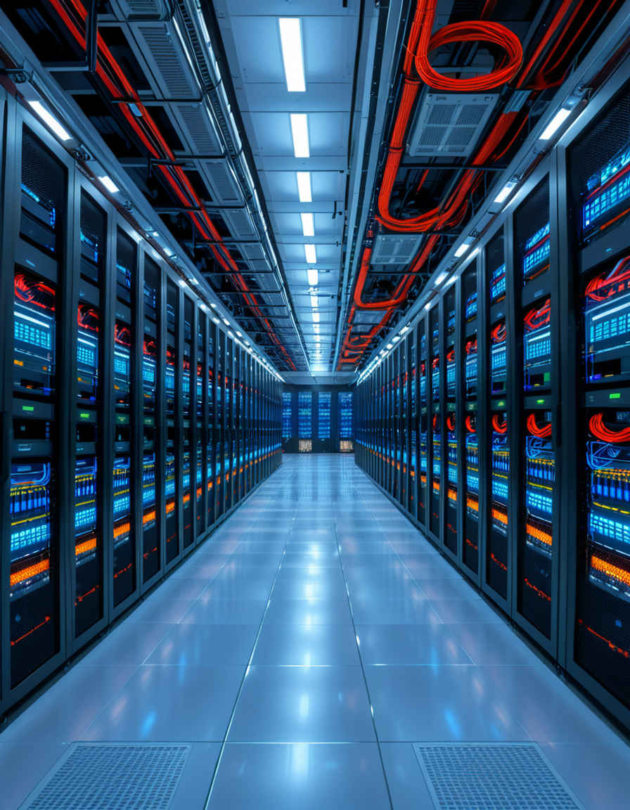 A high-security server room with dim, cold blue lighting and rows of towering black server racks filled with blinking LED indicators. The air is sterile, with a faint hum of cooling fans and the soft beeping of data transfers. Thick, reinforced cables snake across the floor, connecting the machines to a central security terminal displaying encrypted code on multiple high-resolution monitors. The walls are lined with biometric scanners, surveillance cameras, and warning signs indicating "Restricted Access" and "Cyber Threat Level: High." A red emergency light subtly glows in the background, casting a sense of urgency. The atmosphere is ultra-modern and highly secure, evoking the feeling of a top-secret data vault or cyber warfare control center.
<lora:SDXLFaeTastic2400:0.4> <lora:extremely_detailed:0.4> extremely detailed, <lora:high-security_s3rv3r_r00m:1>,high-security s3rv3r r00m, Masterpiece,best quality,hi res,8k,hi res,8k,award winning,(sharp focus, intricate, highly detailed),
