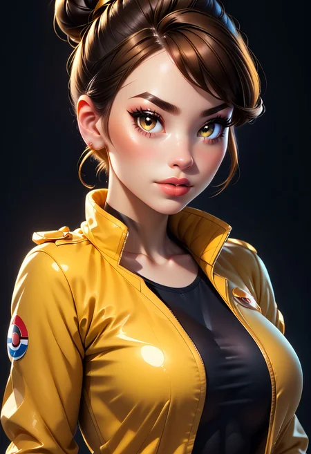 score_9, score_8_up, score_7_up, score_6_up, score_5_up, score_4_up score_9,score_8_up, digital art, upper body shot, realistic 3D illustration, 
BREAK, 
gloria (pokemon), gloriaDojo, yellow jacket, black shirt,  short hair, single hair bun, collarbone,
BREAK, 
soft lighting, contemplative expression, dark background, subtle makeup, high-resolution, detailed texture, emotional depth, dramatic mood, side profile, serene atmosphere, cinematic lighting. perfectly round breasts, big breasts, firm breasts, SkinHairDetail, eye contact, looking at viewer,