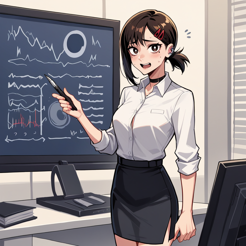 score_9, score_8_up, score_7_up, score_6_up, score_5_up, score_4_up, zPDXL2,source_anime,rating_questionable, 1girl, solo, standing, looking at viewer,  office interior, office lady, white button shirt, black pencil skirt, higashiyama kobeni       ,<lora:Presentation:0.7> pr3s3nt4tion, office wear, projector screen