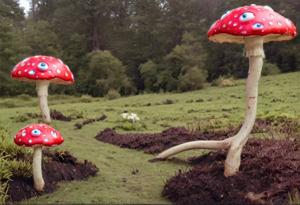 photo Alien-themed anthropomorphic biomechanical android (monster alien:2) mushroom, Extraterrestrial, 35mm photograph <lora:y2kmadmix_db-v0.0.1-extract:1>